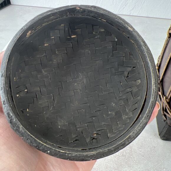 Asian Lacquered Wood And Bamboo Tea Rice Storage Box Home Decor - Picture 9 of 15